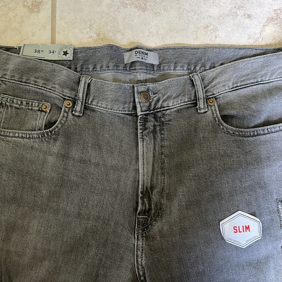 NWT Denim Gold Slim grey denim distressed pants stretch 38x34 - Picture 3 of 4
